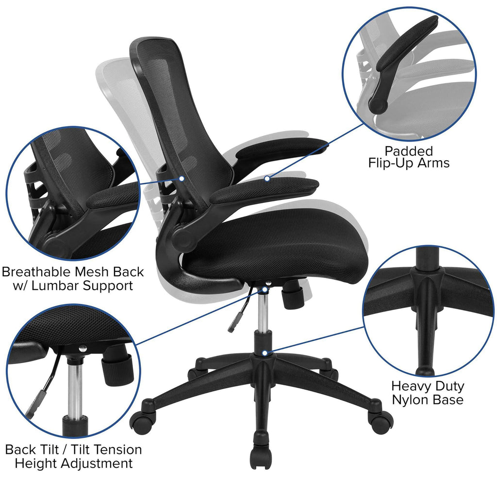 Mahogany Electric Height Adjustable Stand Up Desk with Black Mesh Swivel Ergonomic Task Office Chair O696