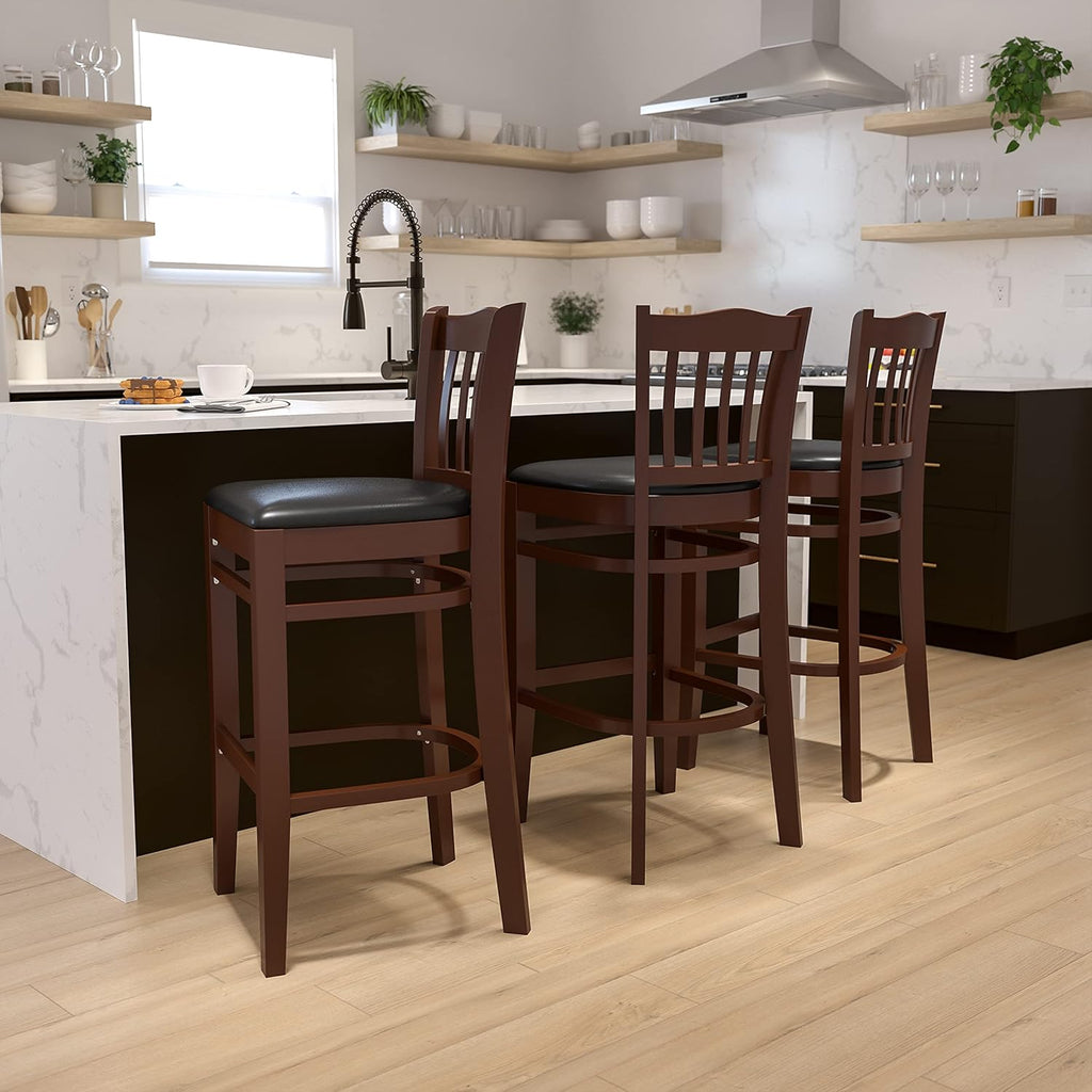 Black Vinyl Vertical Slat Back Barstool F982174