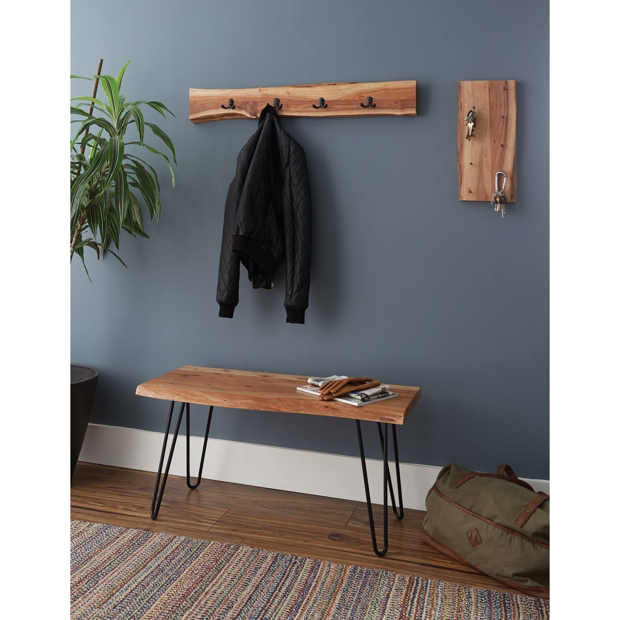 Hairpin Natural Live Edge Bench with Coat Hook Set Y89841