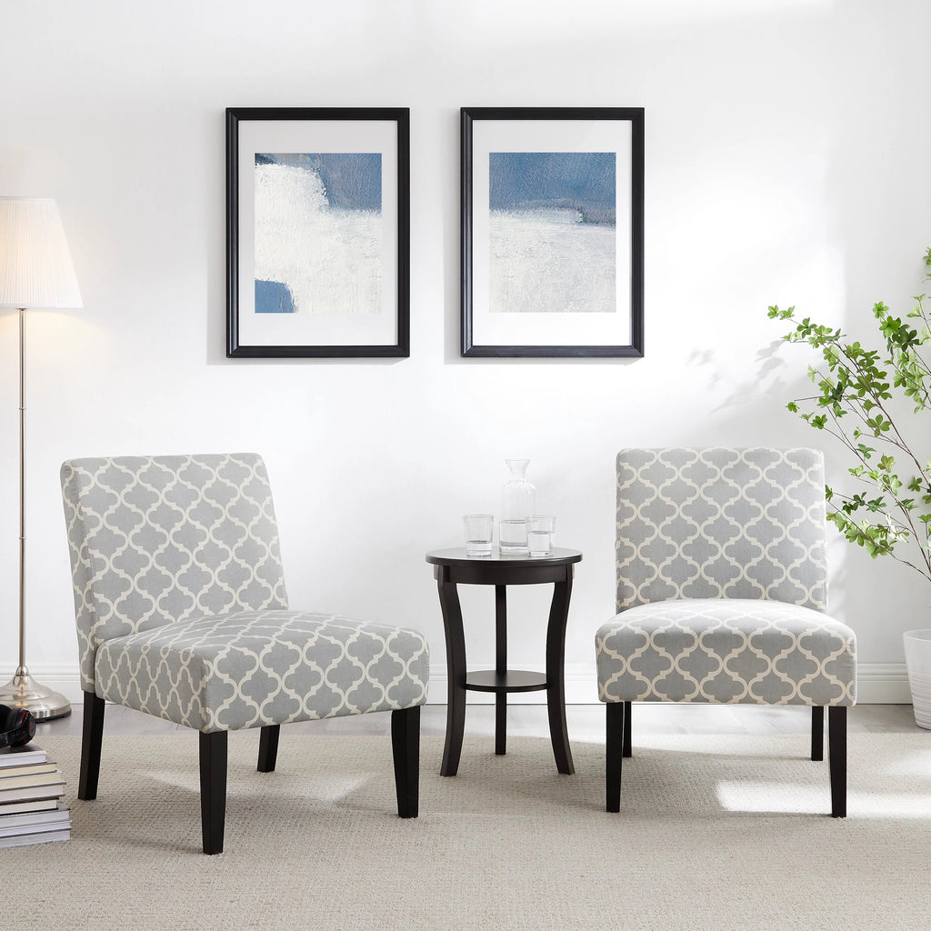 3pc Gray Fabric Upholstered Side Table and 2 Chairs X702