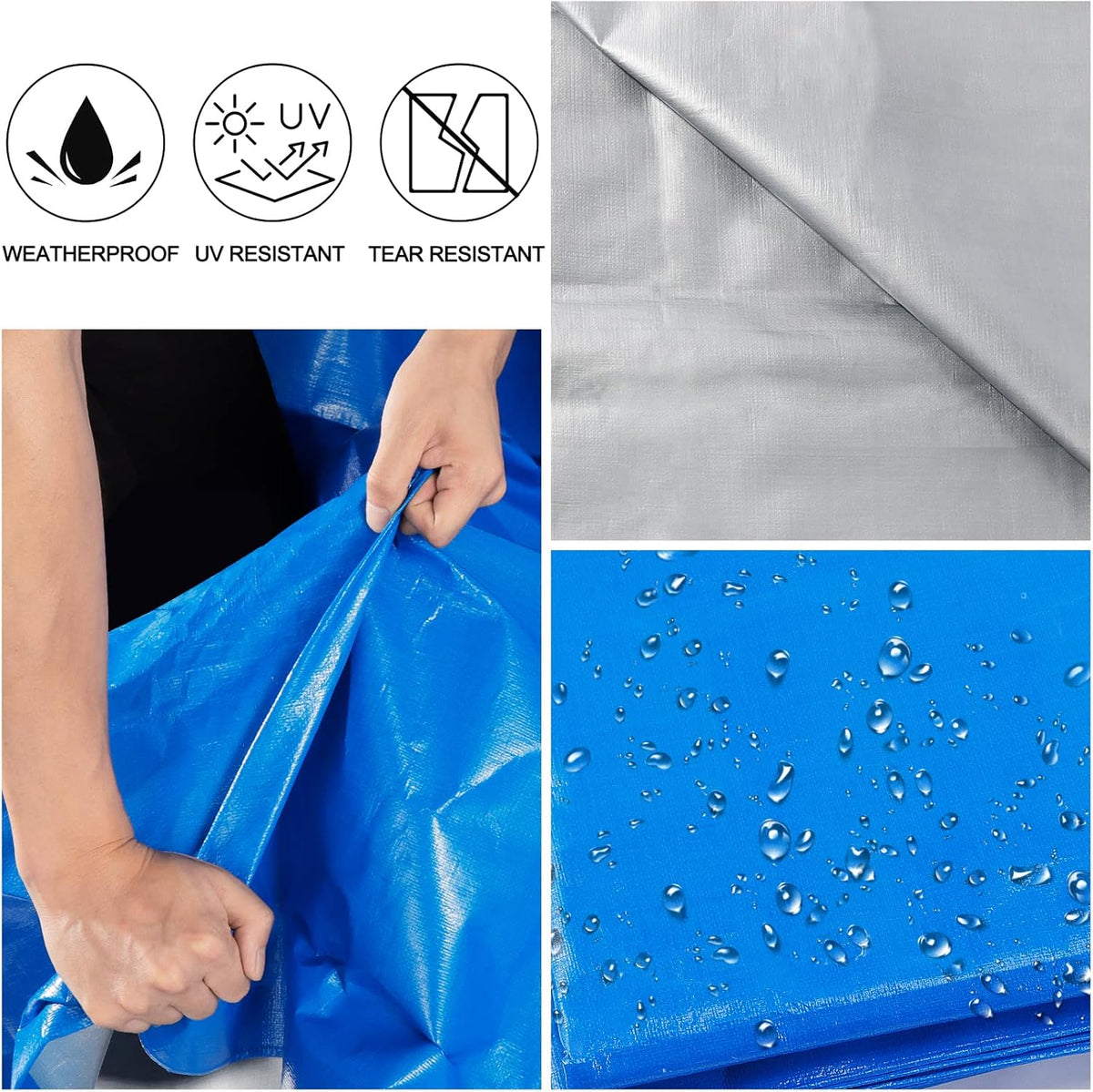 Blue Heavy Duty Waterproof 16 Mil Thick Tarpaulin with Metal Grommets 20x30 J170026