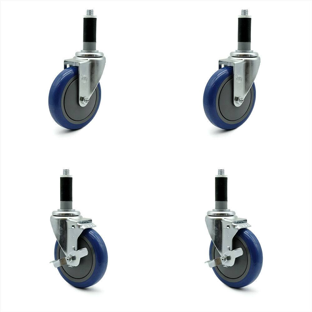 5 inch Blue Polyurethane Swivel Caster Set 2 Brake Y576220