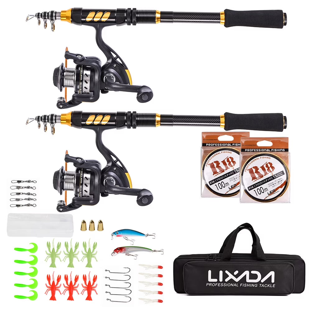 Telescopic Spinning Rod Combo Kit 2PCS with Reel Line Lures Case H2477