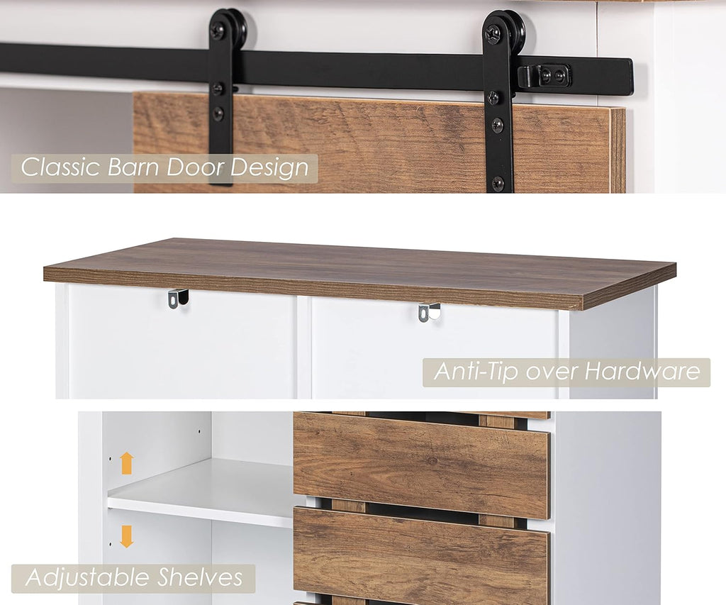 Farmhouse Sliding Slat Door Storage Console with Barn Door S911311