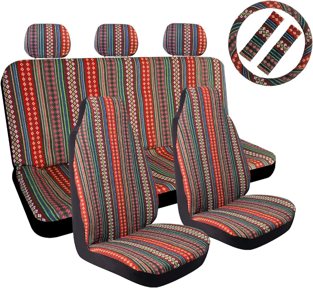 10pc Coarse Flax Cloth Seat Covers with Steering Wheel Cover & Seat Belt N4969