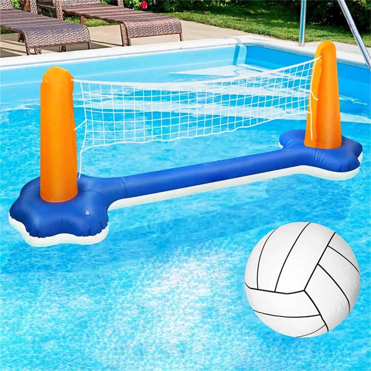 Inflatable Pool Float Set with Volleyball Net and Basketball Hoops C74989