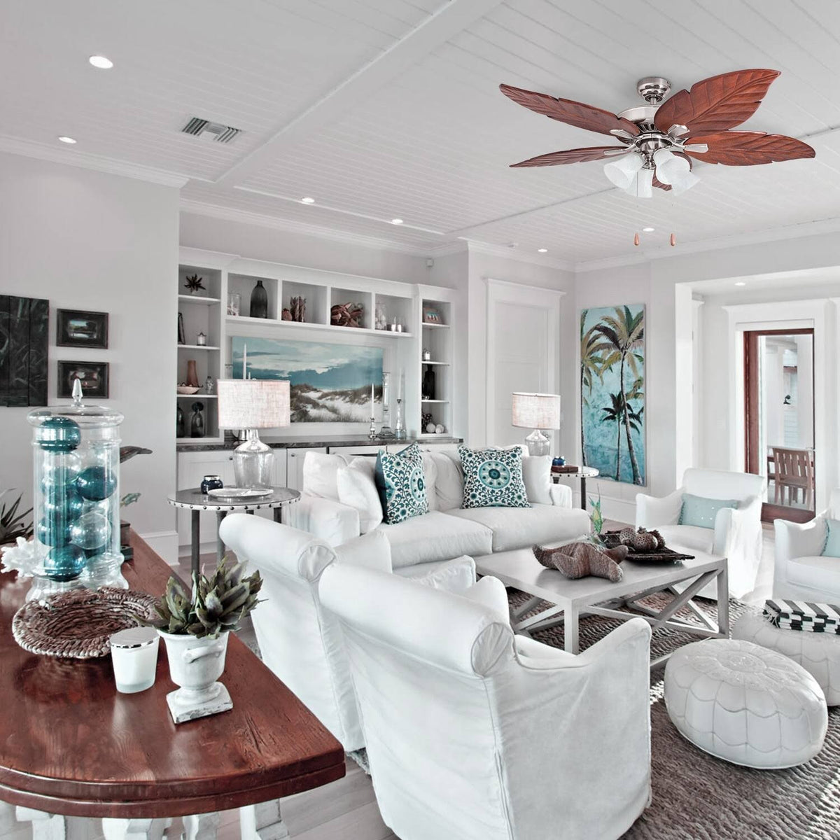 Brushed Nickel Ceiling Fan with Light, 3 Speed Remote K310009