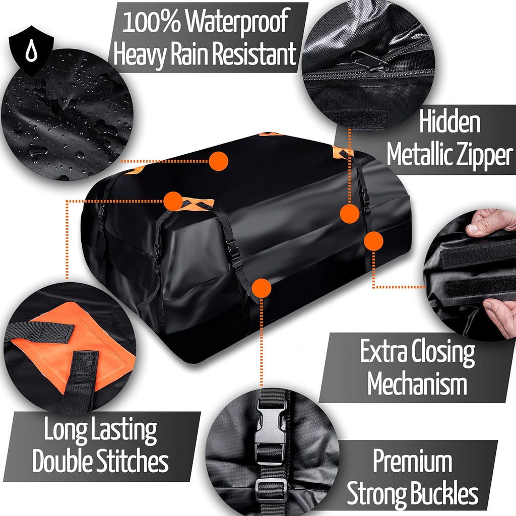 Car Roof Cargo Bag Water Resistant with Anti Slip Mat, 8 Straps G660