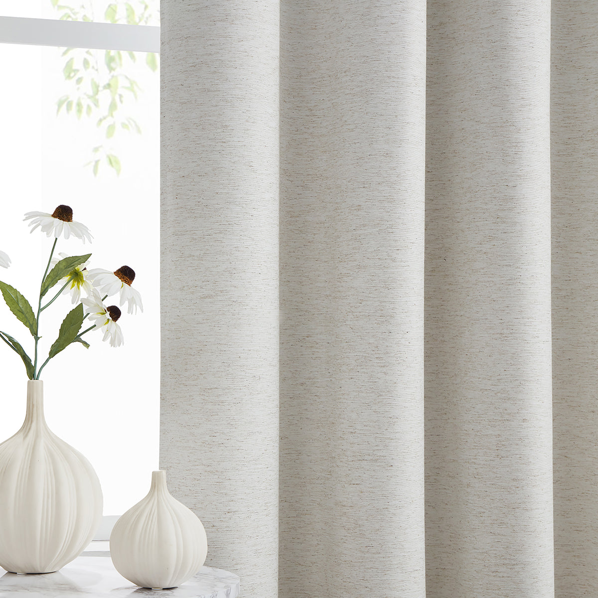 Natural White Grommet Blackout Linen Curtains 54x84 Inch 2 Panels R6456