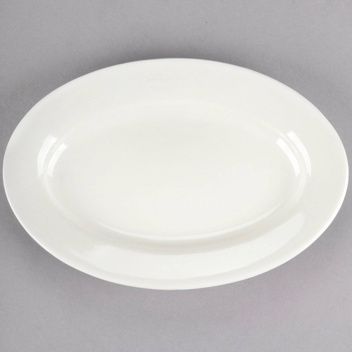 Ivory Wide Rim Rolled Edge Oval Stoneware Platter - 24/Case N7974
