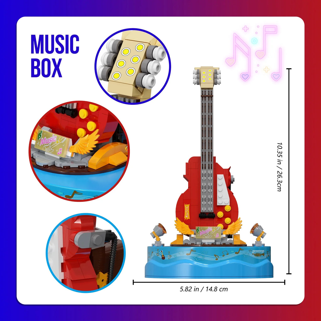 Guitar Model Building Set with Music Box Construction Creative Toys (308 Pcs) K83717