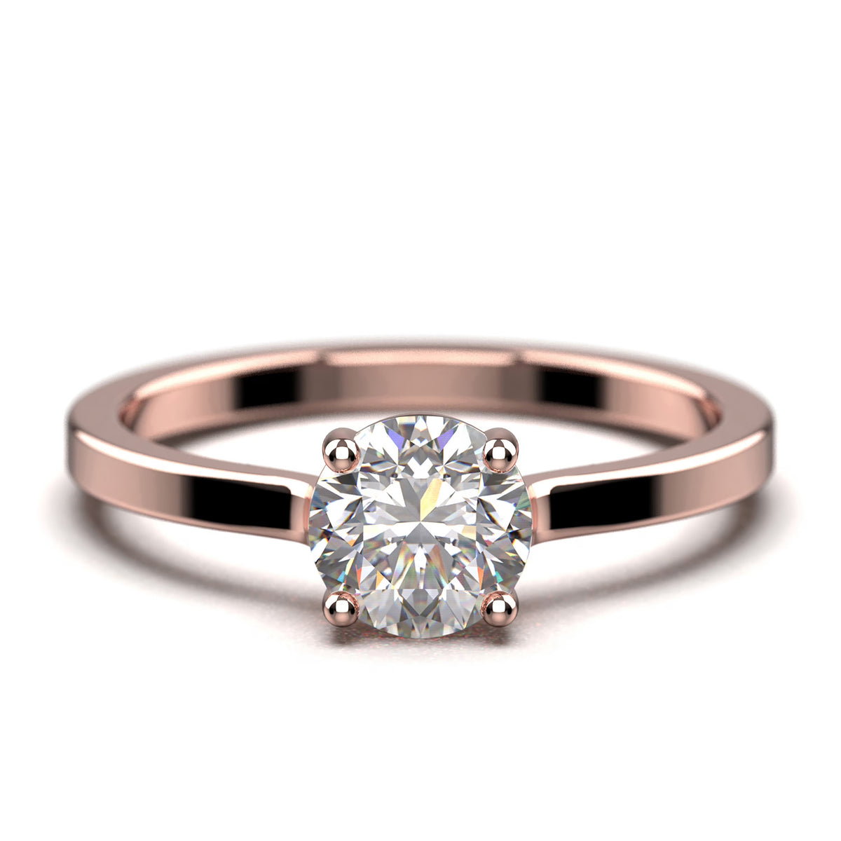 1.00 Carat Round Cut Moissanite Solitaire Engagement Ring in 10k Solid Rose Gold A8739