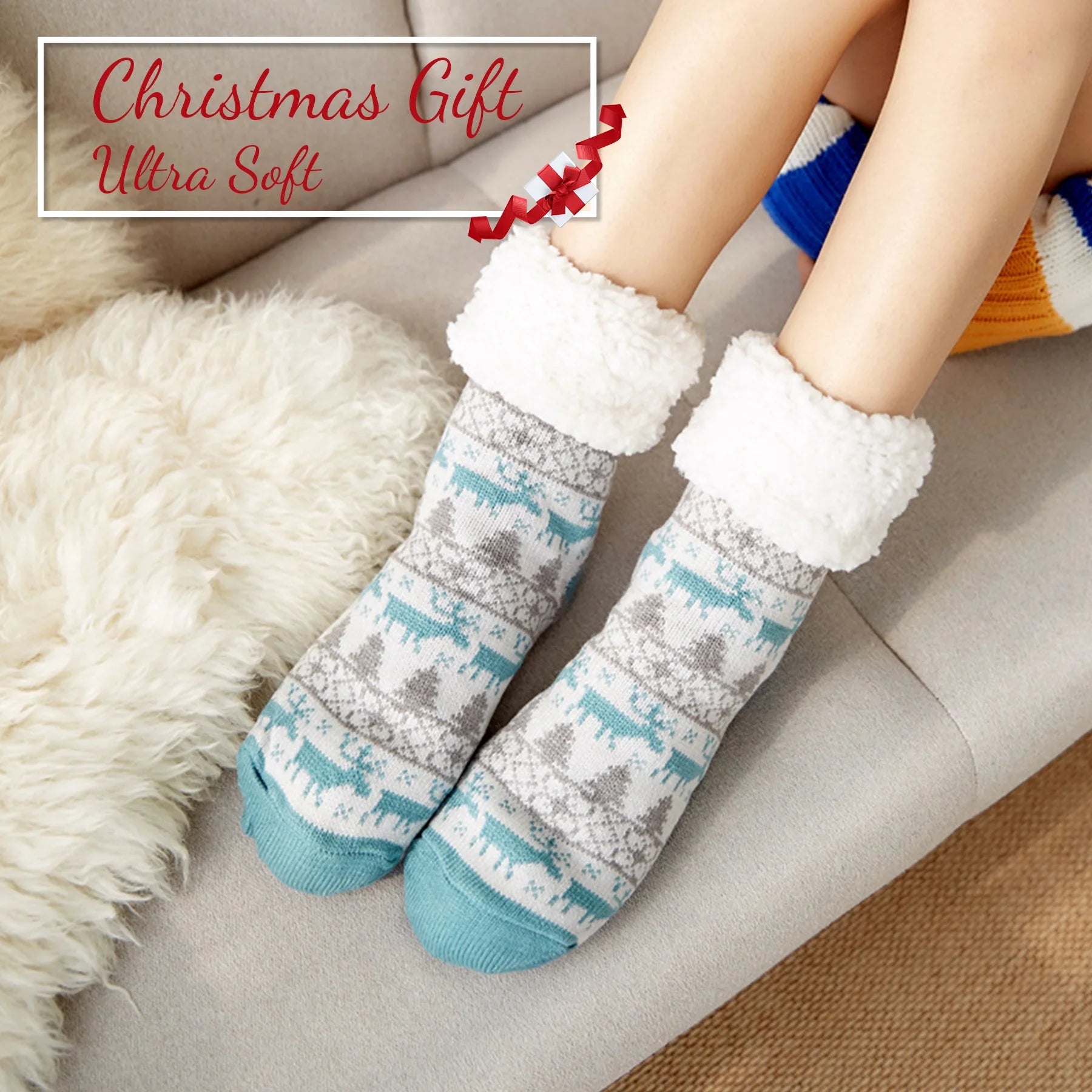 3 Pairs Non Skid Warm Thermal Plush Fuzzy Slipper Socks B8457