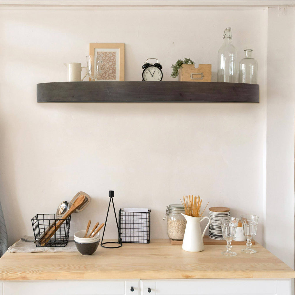 Large Round Wood Floating Wall Shelf Black G480904