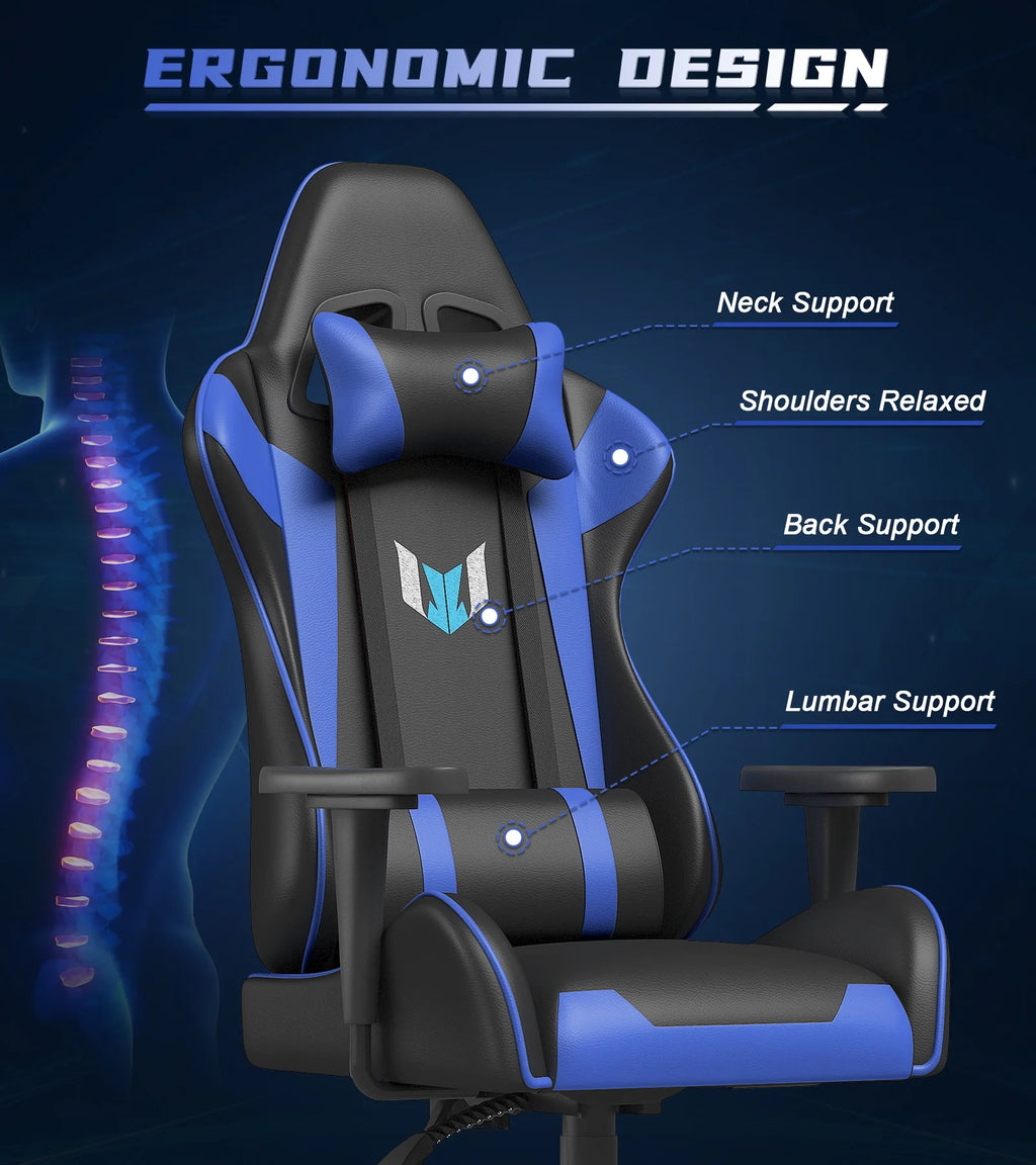 Blue Ergonomic Gaming Chair with Lumbar Support & Headrest C16526