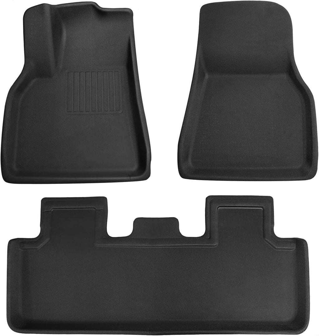 Black All-Weather Waterproof Floor Mats for Tesla Model Y 2020 2021 2022 Custom Fit XPE Car Floor Liners Cargo Tray Trunk Snowproof 1st & 2nd Row X316