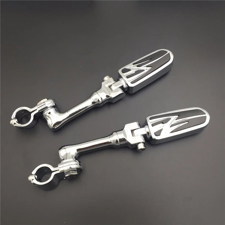 Chrome Angled Mounting Kit Foot Peg for Bike with 1.25" Front Engine Guard Frame Tube A366