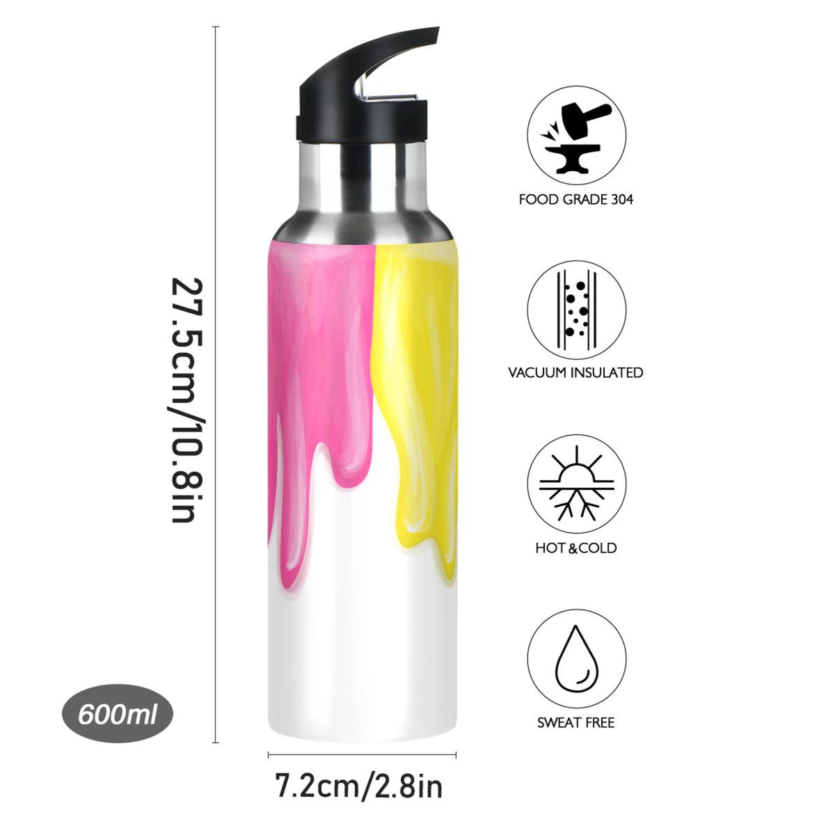 White Vacuum Insulated Stainless Steel Water Bottle 20 OZ T256