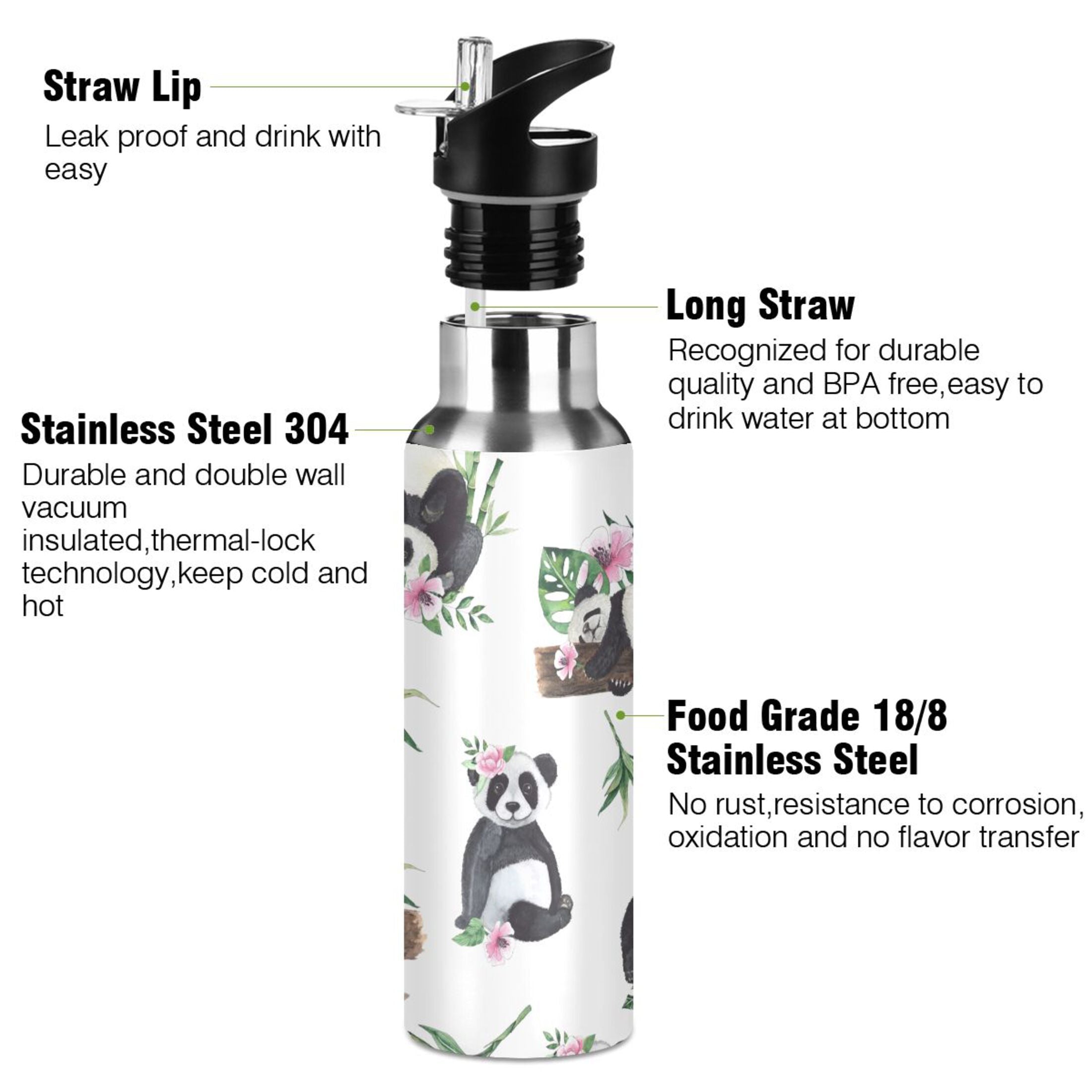 20 oz Insulated Stainless Steel Water Bottle with Straw Lid I612606