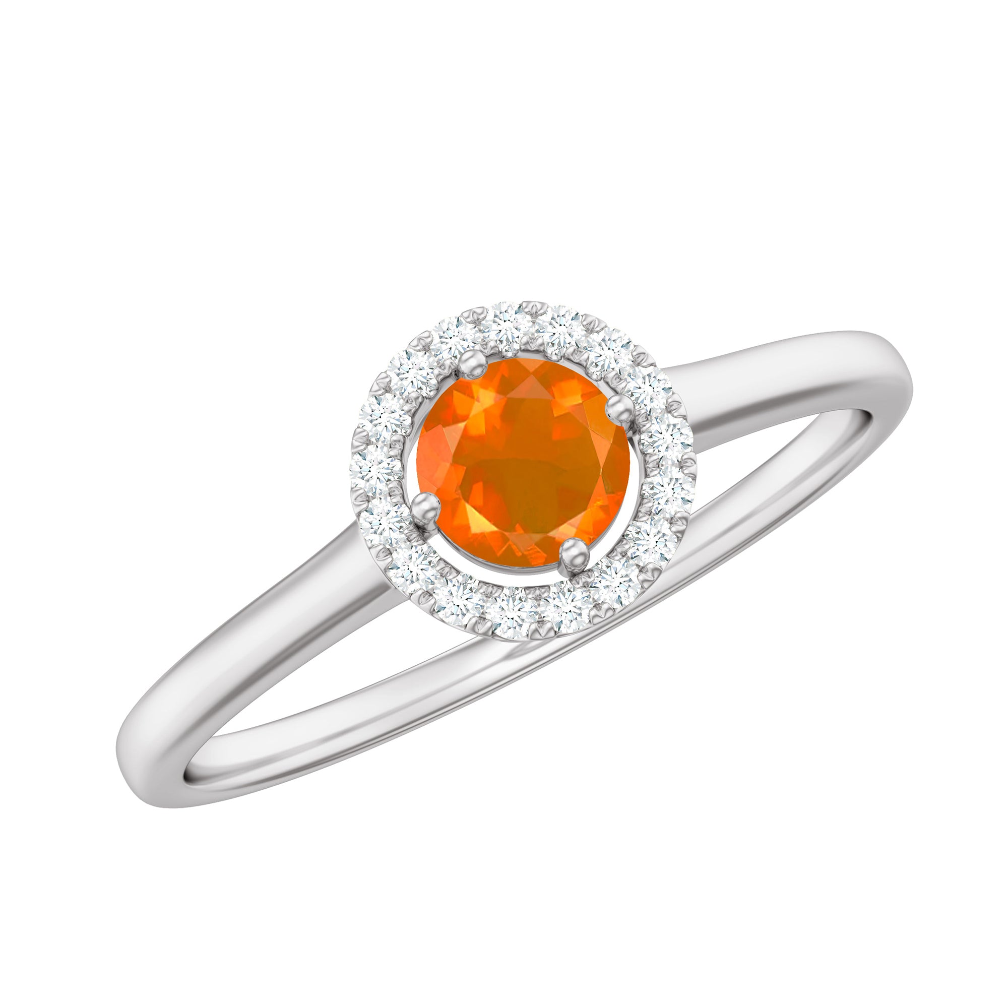 1/4 CT Round Fire Opal Ring with Diamond Halo, 925 Sterling Silver Y359834