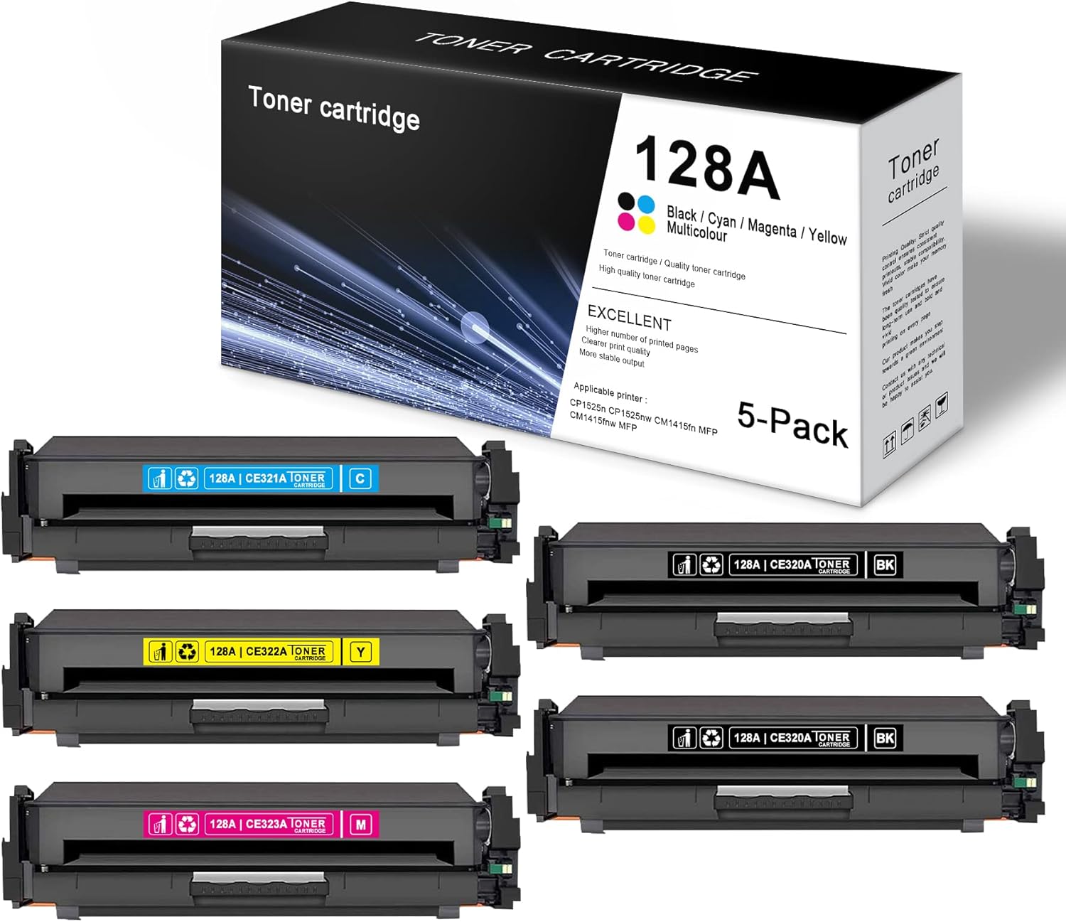 5 Pack 128A Ink Cartridge for HP Printer N8877