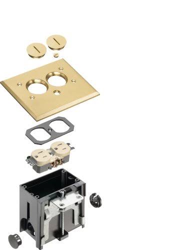 Adjustable Rectangular Floor Outlet Electrical Box Kit with Brass Metal Cover Y6171