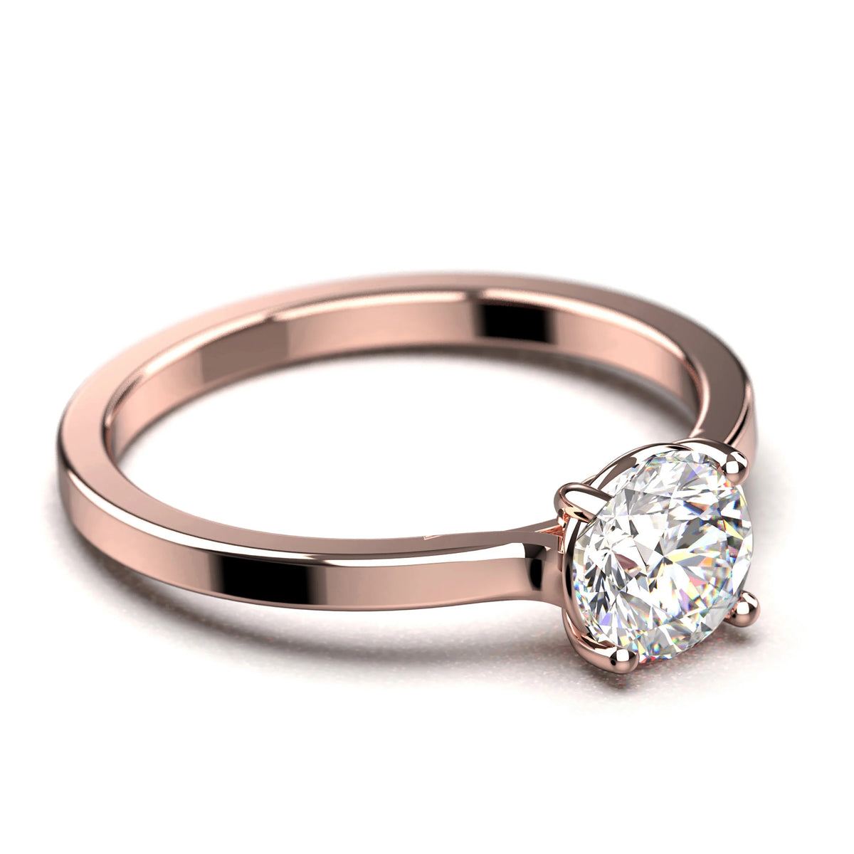 1.00 Carat Round Cut Moissanite Solitaire Engagement Ring in 10k Solid Rose Gold A8739