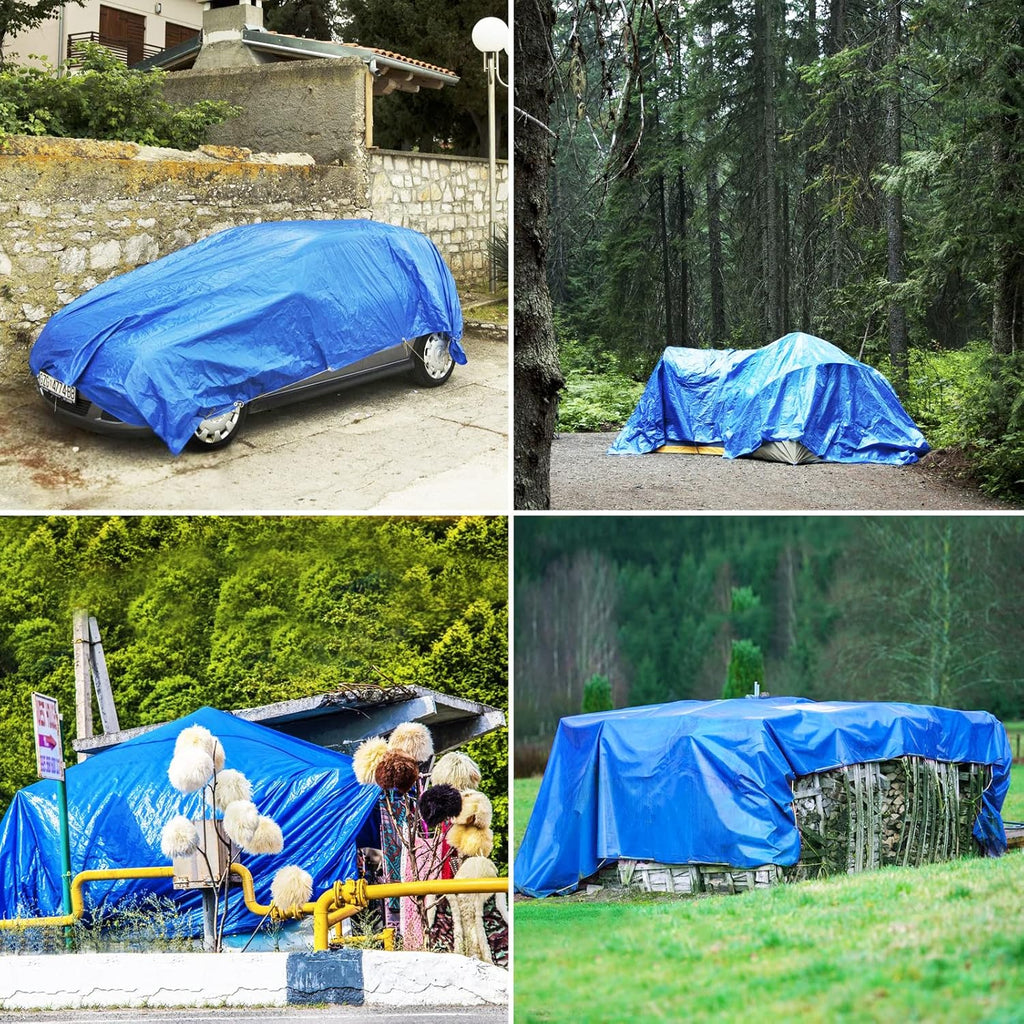 Blue Heavy Duty Waterproof 16 Mil Thick Tarpaulin with Metal Grommets 20x30 J170026