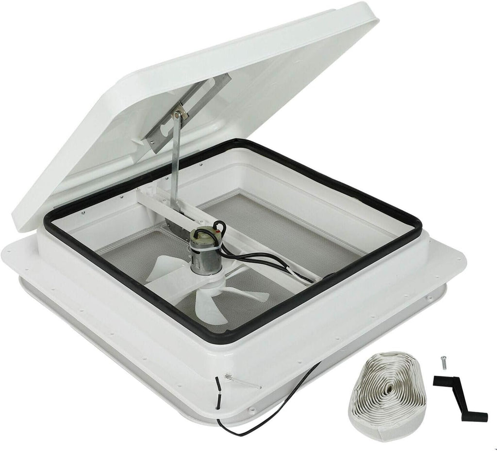 14 RV Roof Vent Cover Kit White Lid with 12V RV Vent Fan 6 Blades Q227
