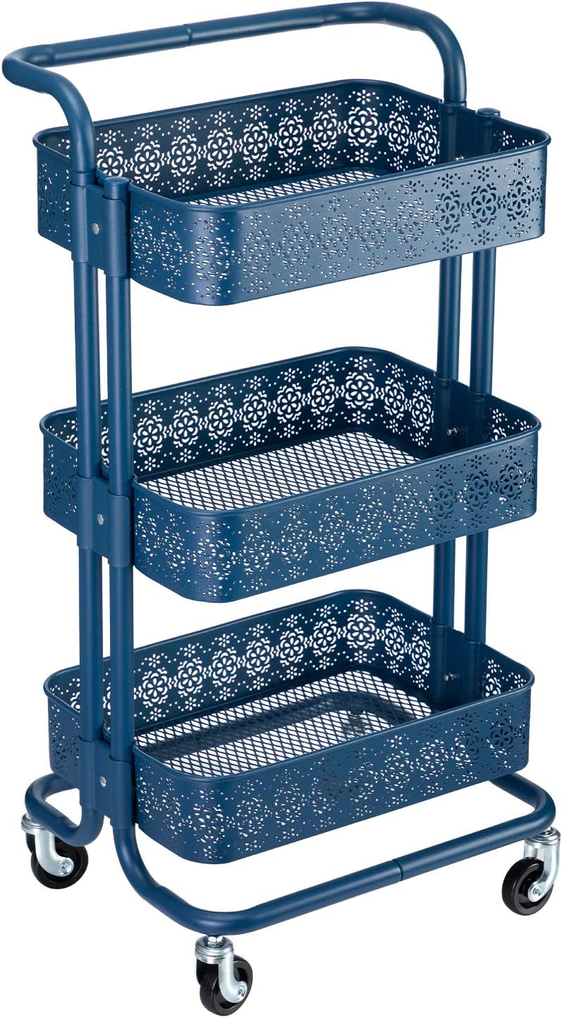 Black 3 Tier Metal Rolling Storage Cart E21268