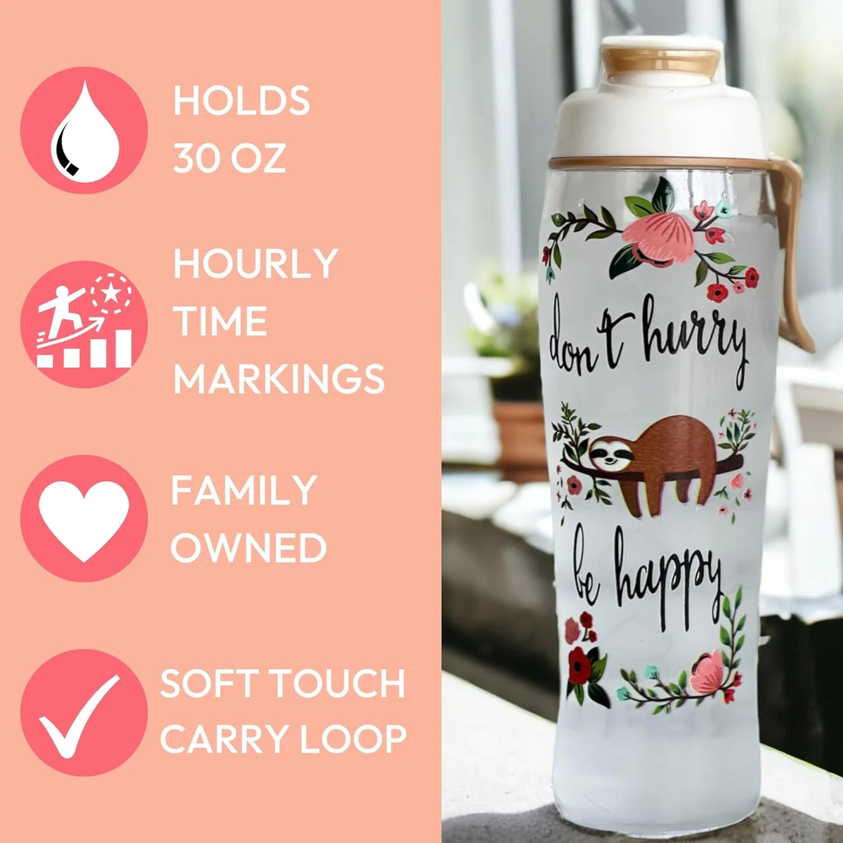 BPA Free Water Bottle with Time Marker and Chug Cap W57359