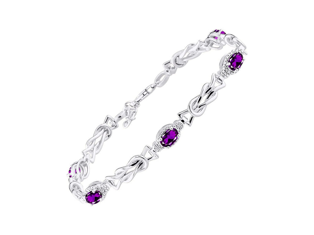 Sterling Silver Love Knot Tennis Bracelet & Pendant Necklace with Diamonds Adjustable 7"-8" Wrist & 18" Chain Amethyst G43254