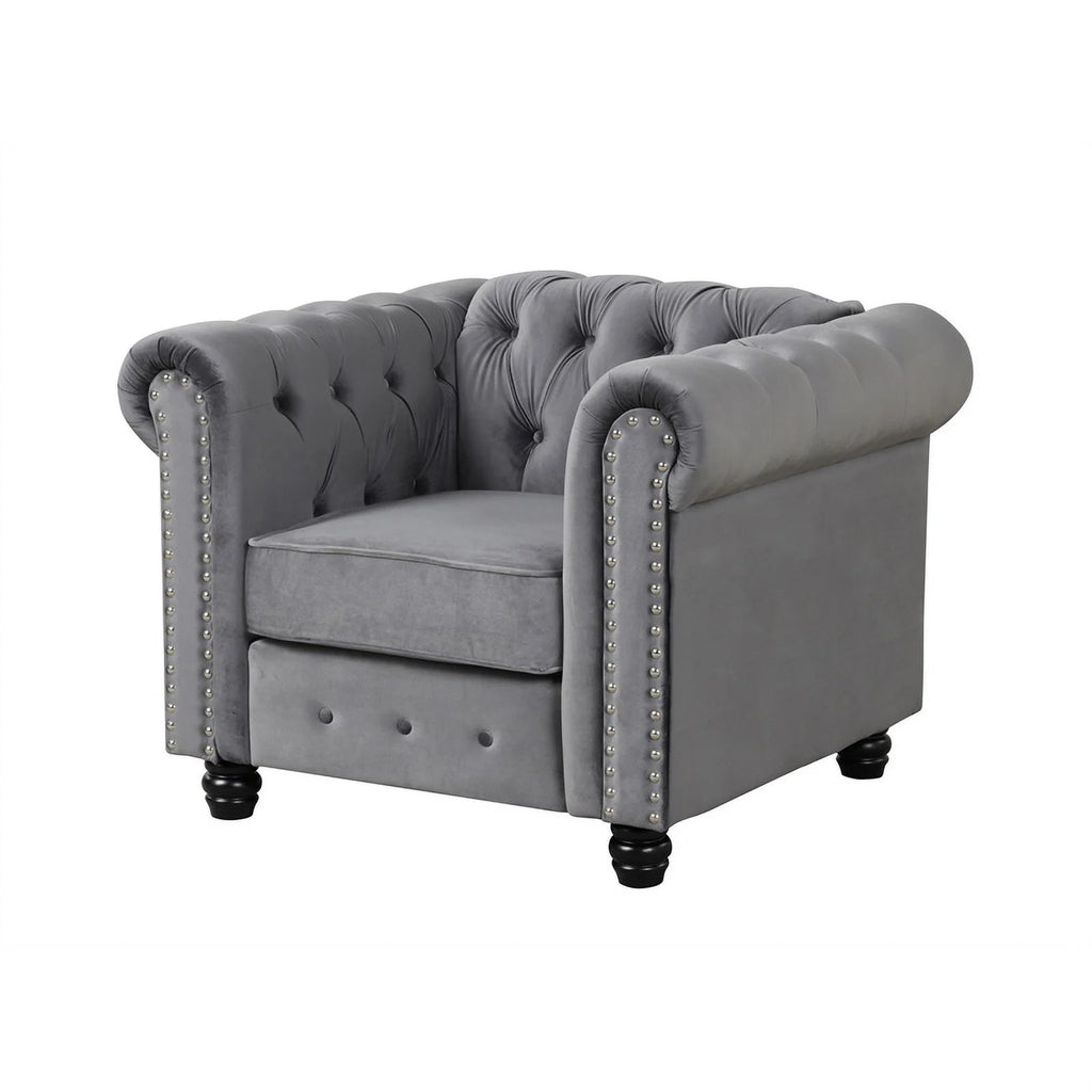 Gray Velvet Sofa Loveseat Armchair Set F823