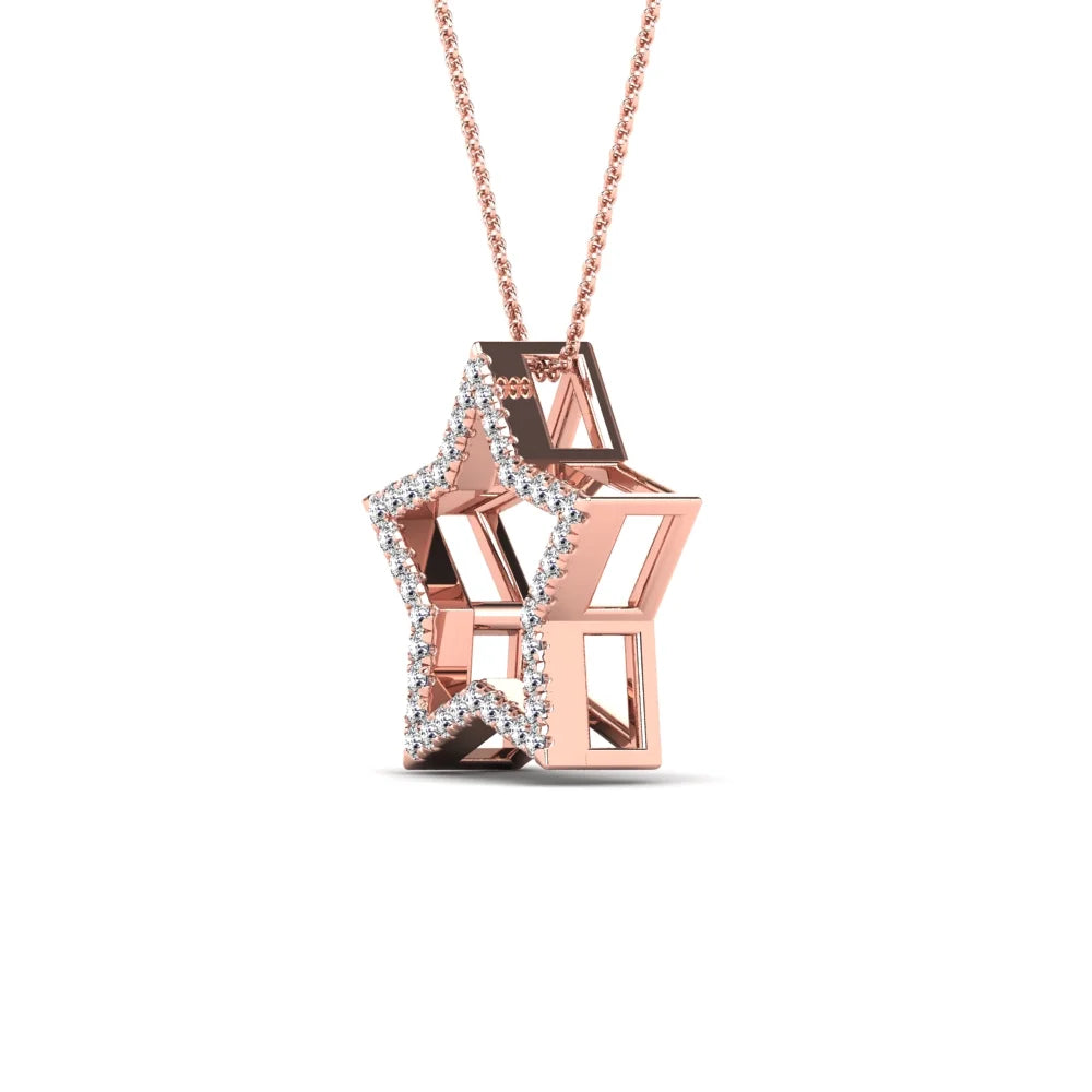 10K Rose Gold Diamond Star Pendant Necklace R798