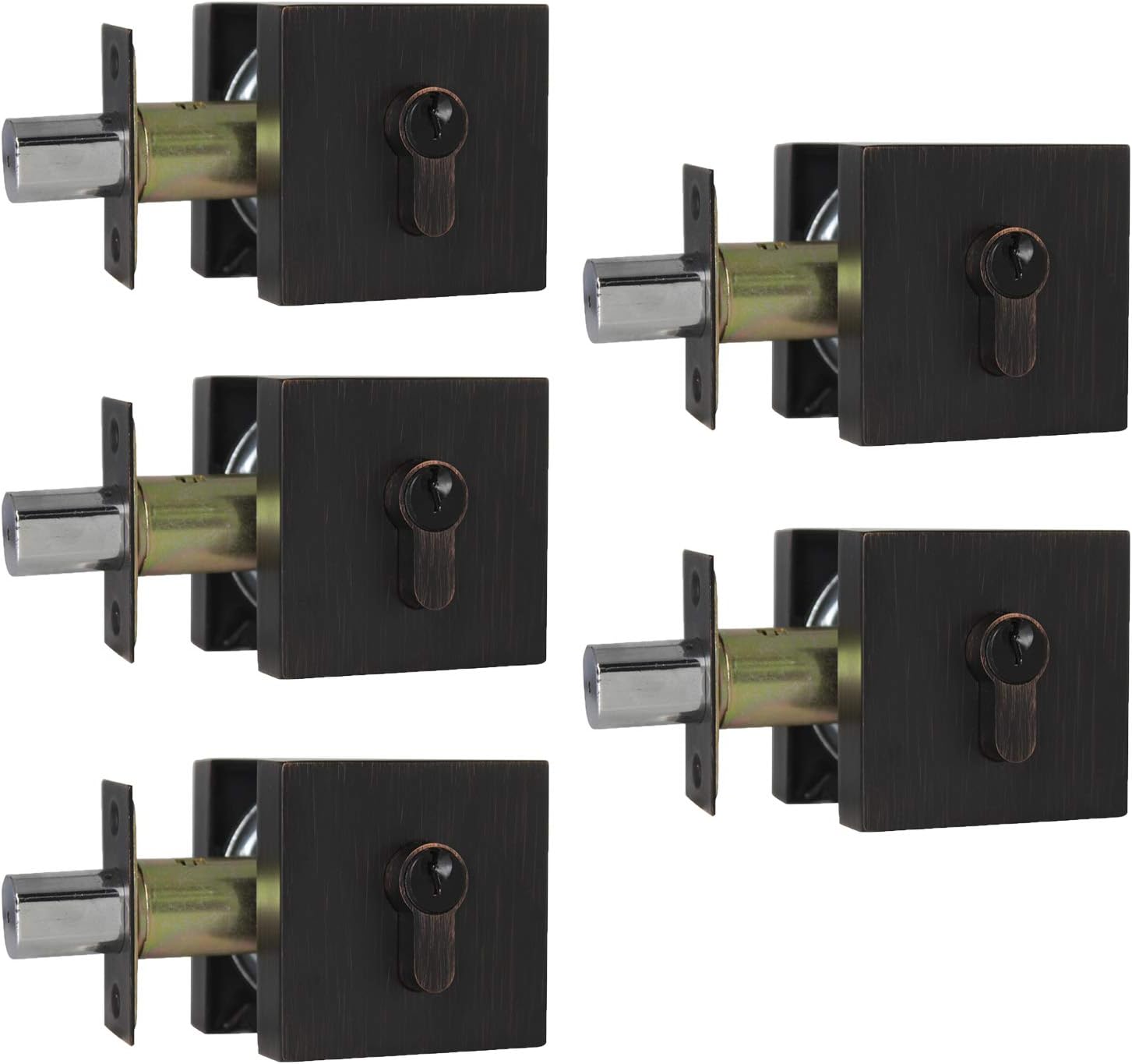 Satin Nickel Square Deadbolts Door Locks, Different Keys, 2 Pack V773136