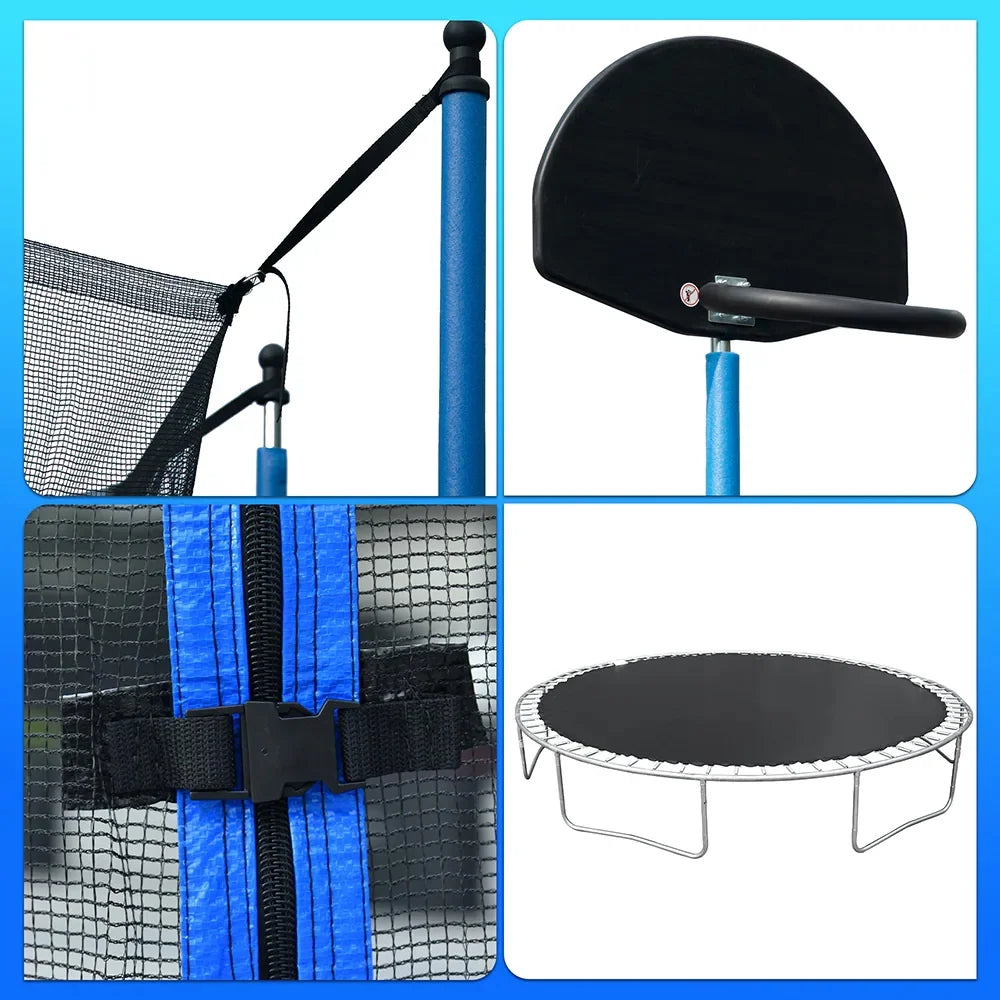 14FT Trampoline with Basketball Hoop, Safety Enclosure Net & Ladder, Blue P372189