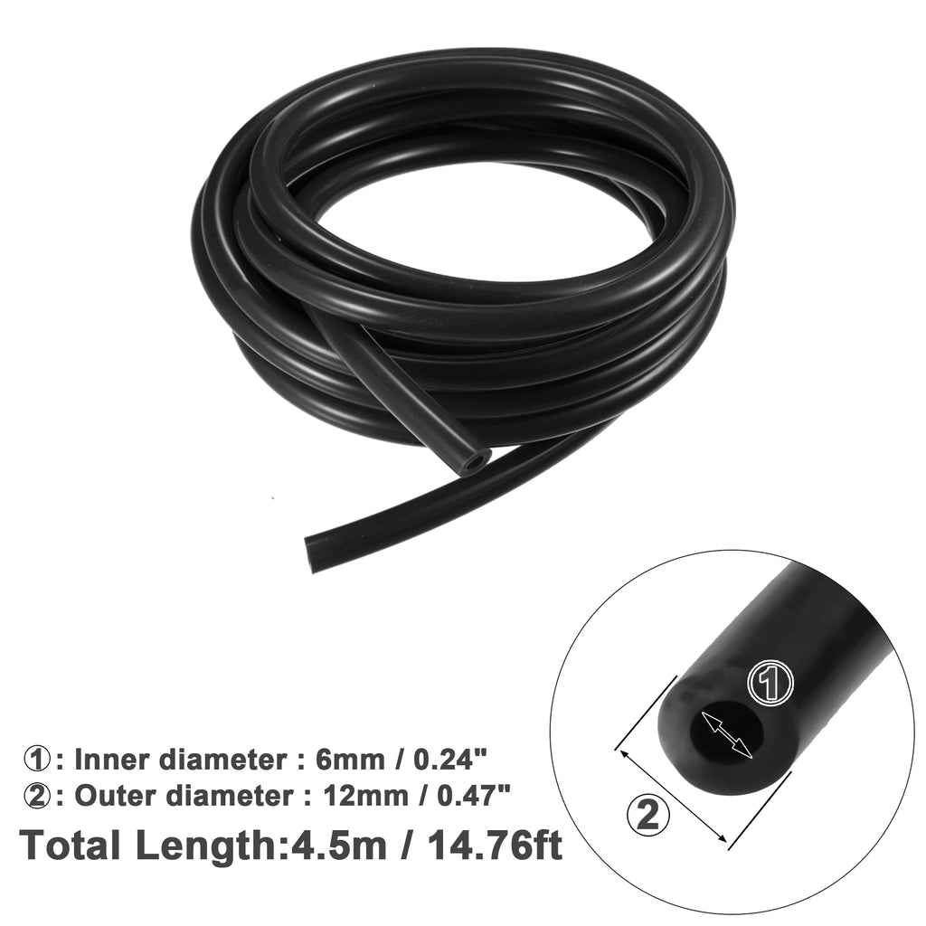 Silicone Vacuum Tubing Hose ID 6mm Wall Thickness 3mm Length 4.5m Black R152326