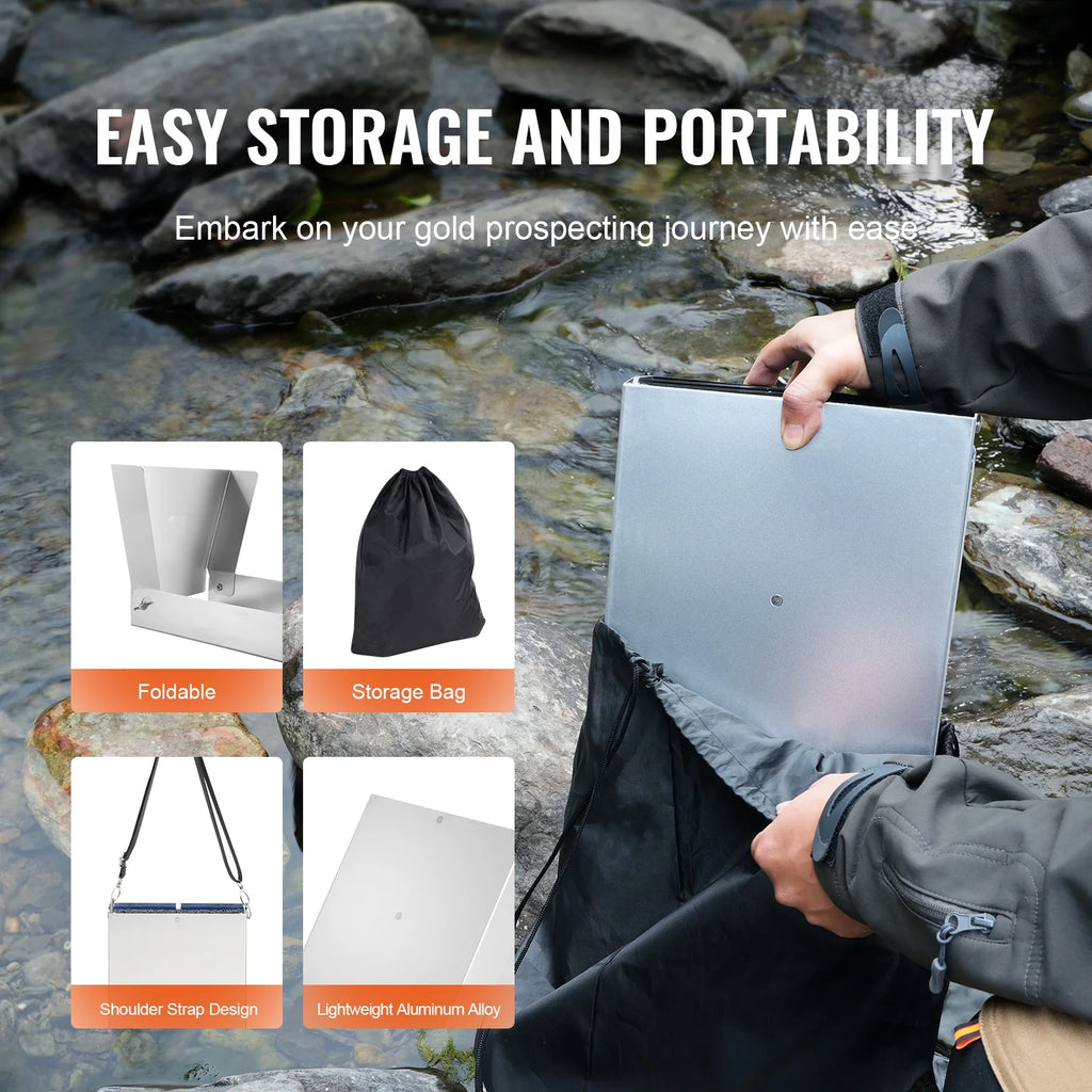 50" Folding Aluminum Alloy Sluice Box with 23 PCS Gold Prospecting Kit L2174