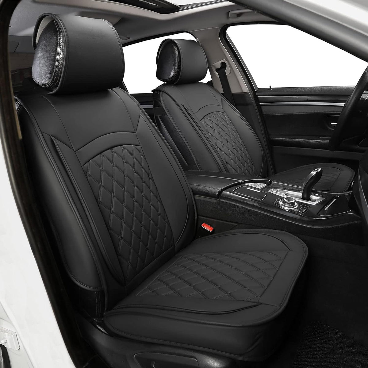 Black and Red Leather Car Seat Covers with 2 Backseat Storage K6646