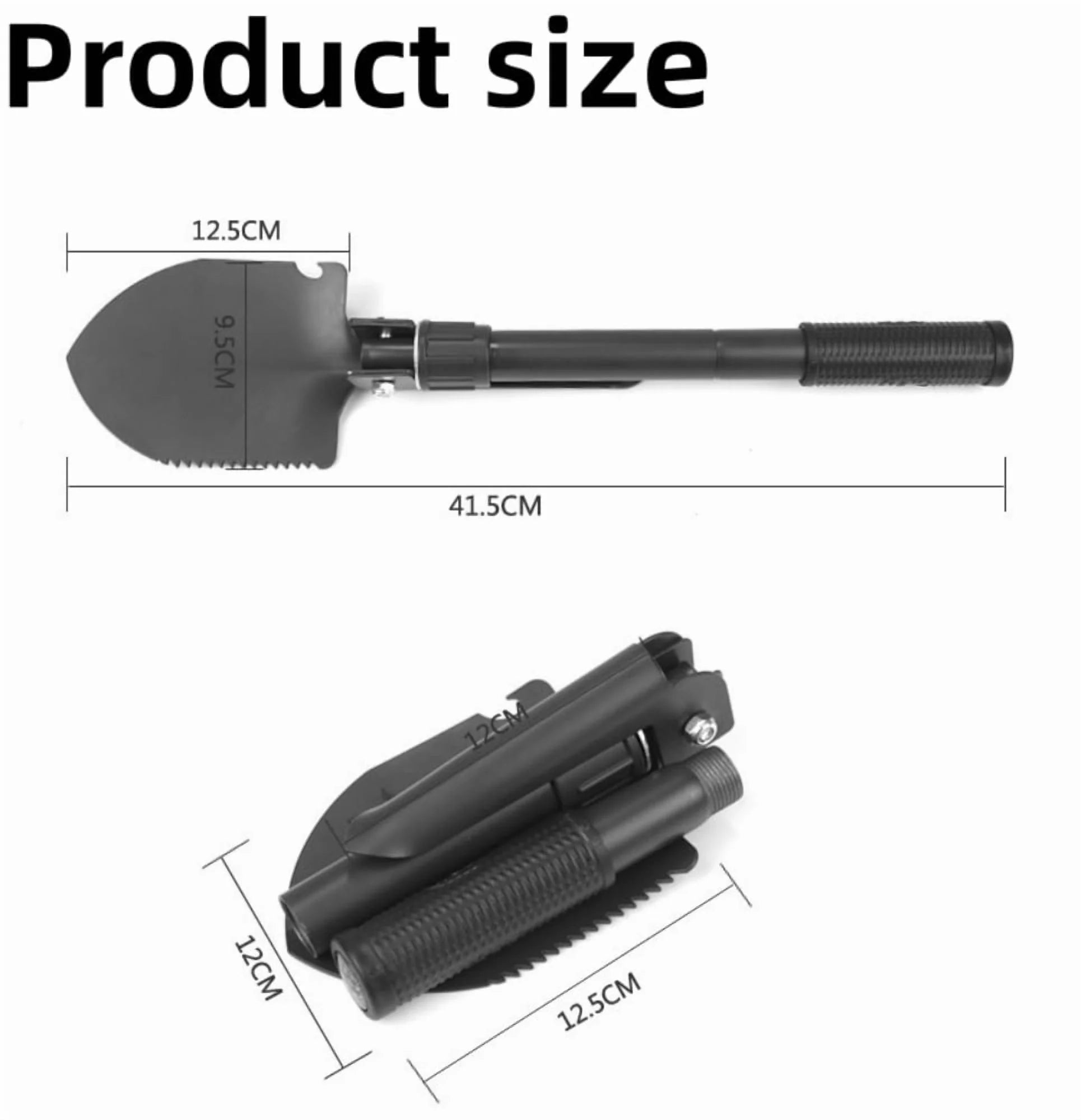 Black Folding Camping Shovel with Carrying Pouch D848789