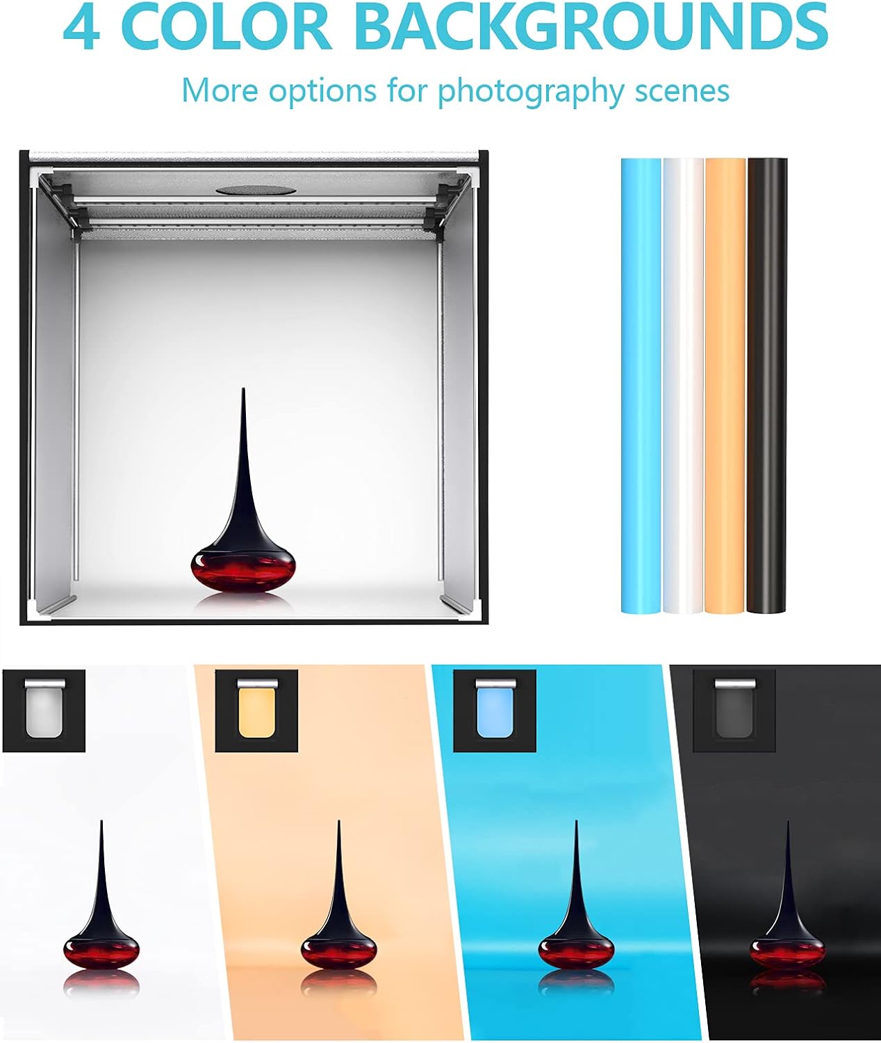 Bi-Color 2600K-8500K Dimmable Photo Light Box with 4 Color Backdrops I912
