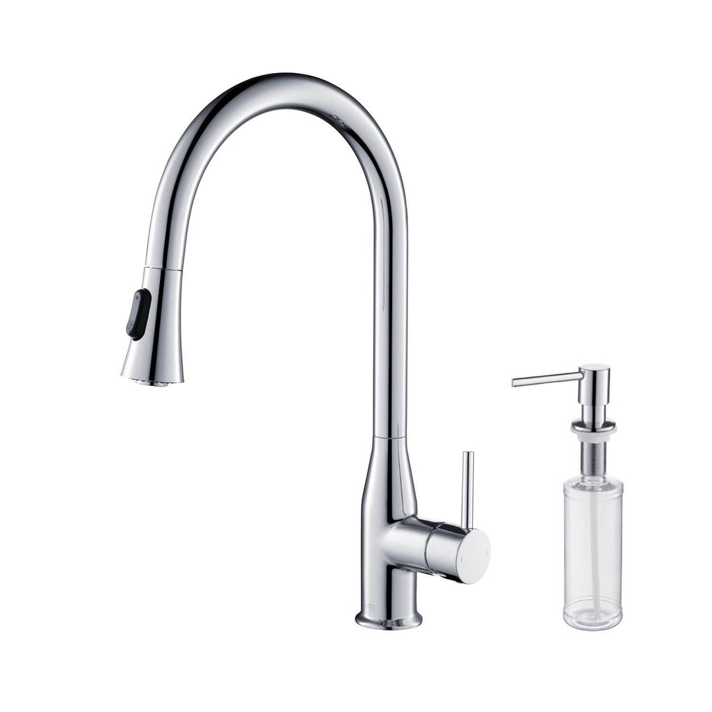 Chrome Pull Out Single Level Kitchen Faucet with Sprayer and Soap Dispenser C37756