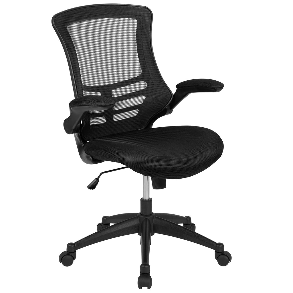 Mahogany Electric Height Adjustable Stand Up Desk with Black Mesh Swivel Ergonomic Task Office Chair O696