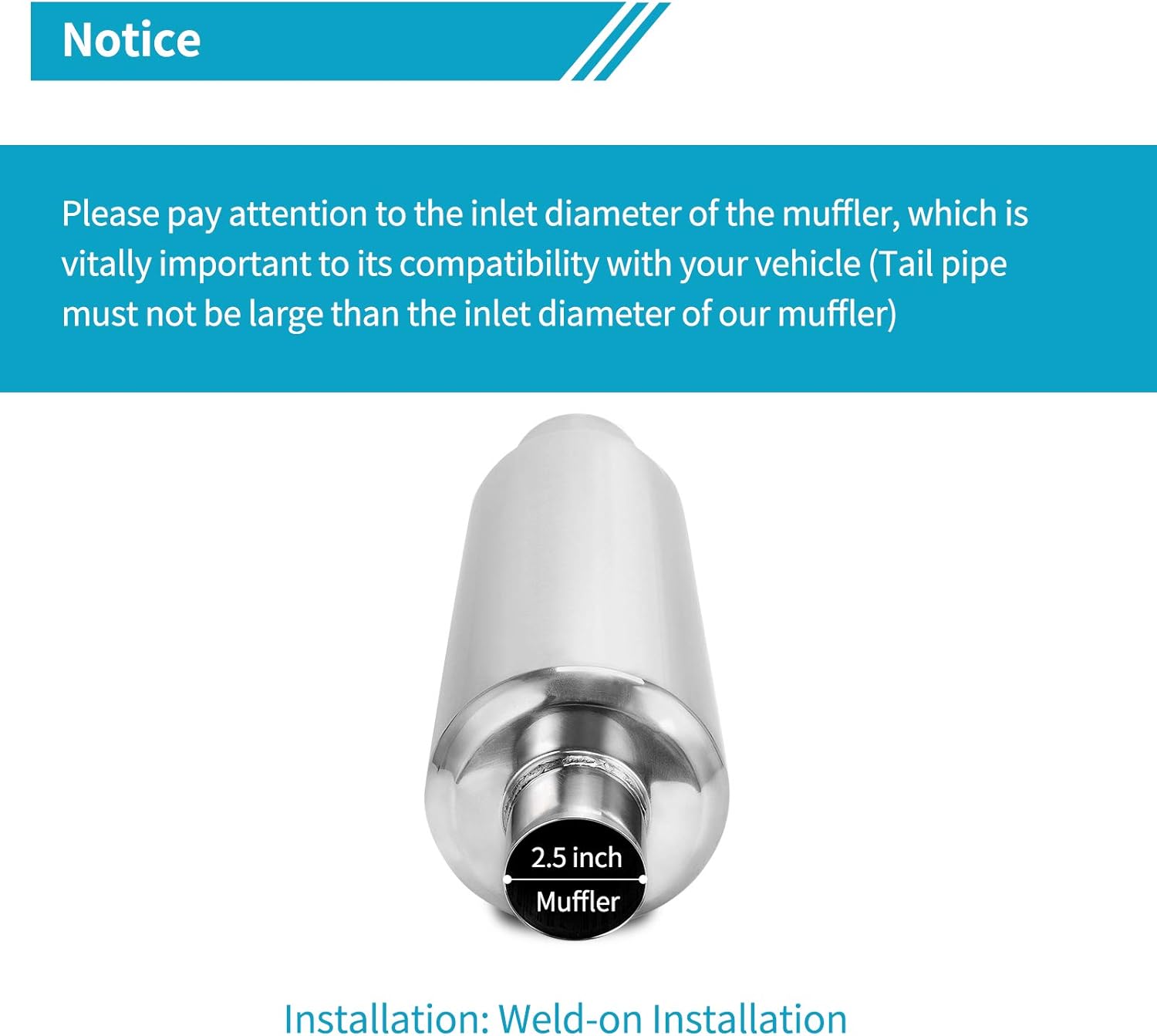 2.5" Inlet 4" Outlet Stainless Steel Muffler, 21.5" Overall Length, Pack of 2 G834417