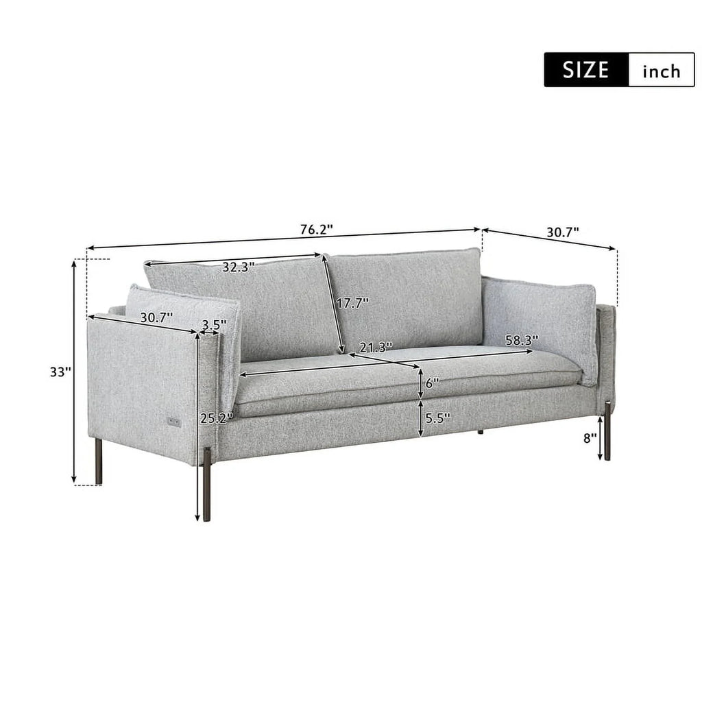 Gray 3 Seat Linen Fabric Sofa V771
