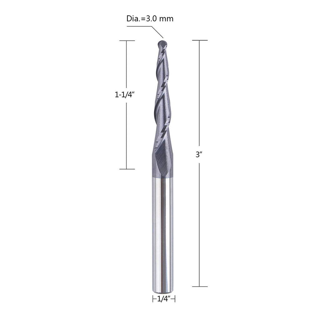 1/4 inch Shank 3mm Diameter Ball Nose Tapered End Mill CNC Engraving Bits Pack of 2 F1667