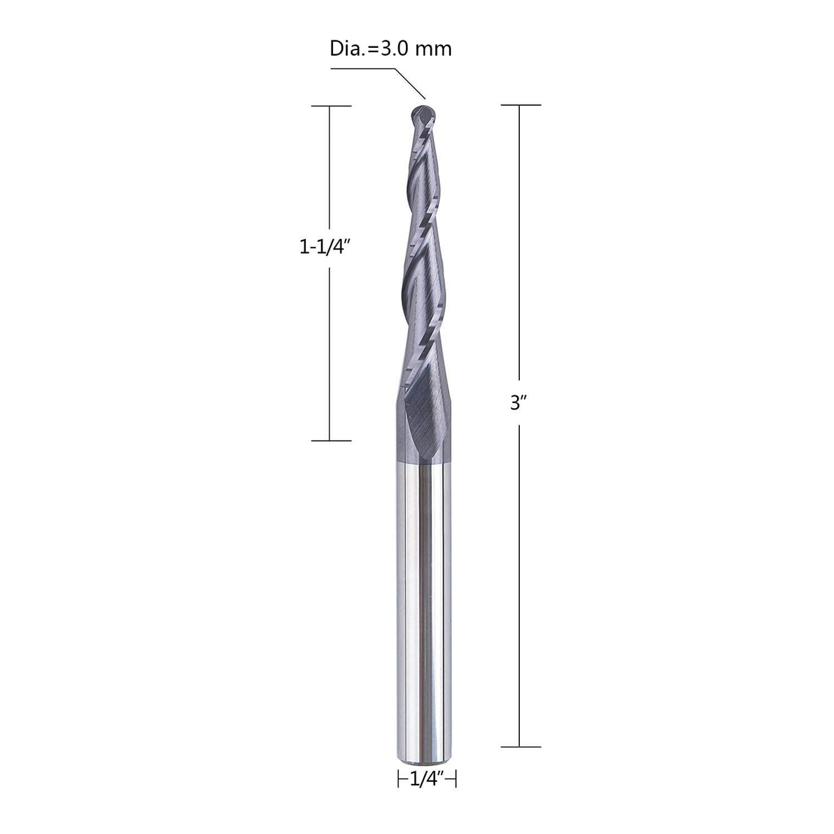 1/4 inch Shank 3mm Diameter Ball Nose Tapered End Mill CNC Engraving Bits Pack of 2 F1667