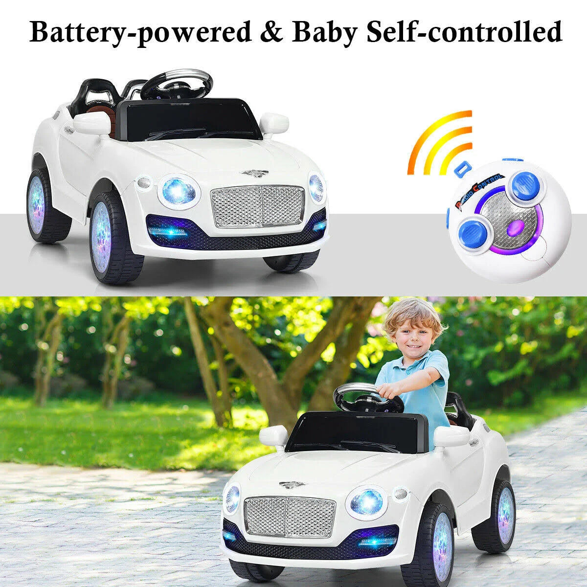 White Kids Ride on Car with Remote Control U9645
