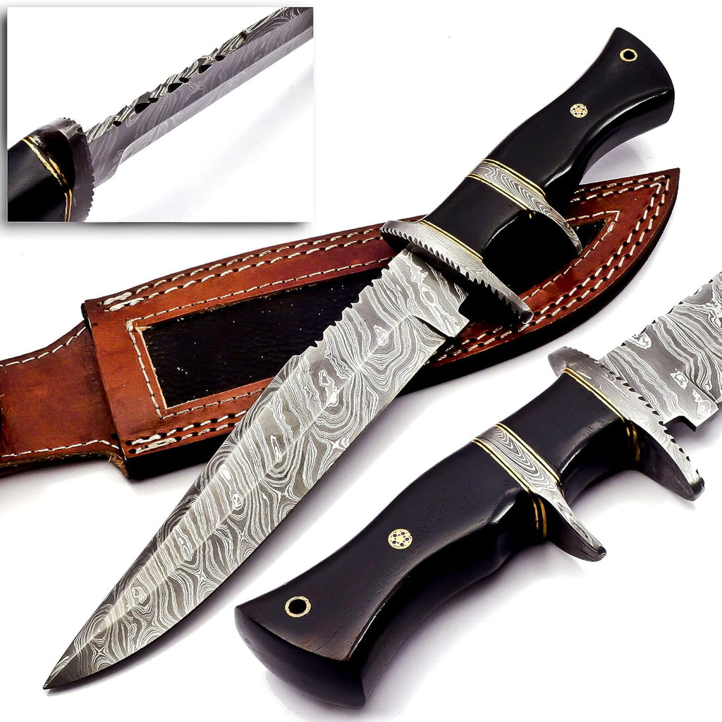 Damascus Steel Bowie Knife with Camel Bone Handle L9492