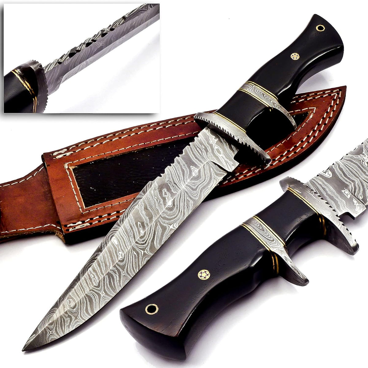 Damascus Steel Bowie Knife with Camel Bone Handle L9492
